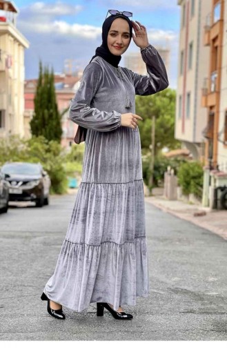 Velvet Hijab Dress 0255-07 Gray 0255-07