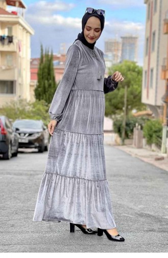 فستان حجاب مخمل 0255-07 لون رمادي 0255-07