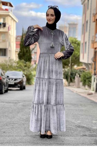 Robe Hijab Velours 0255-07 Gris 0255-07