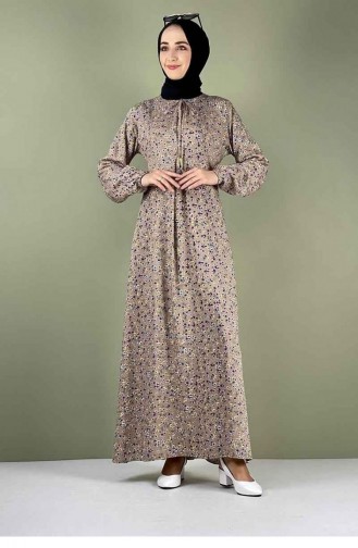 0256Sgs فستان حجاب منقوش بطيات من فرو المنك 7741