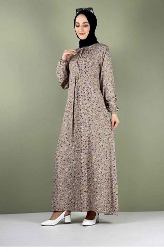 0256Sgs فستان حجاب منقوش بطيات من فرو المنك 7741