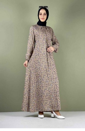0256Sgs A Pleated Patterned Hijab Dress Mink 7741