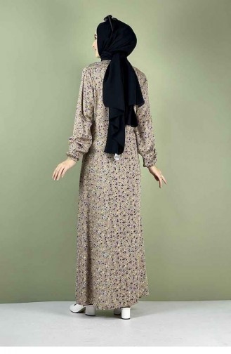 0256Sgs A Pleated Patterned Hijab Dress Mink 7741