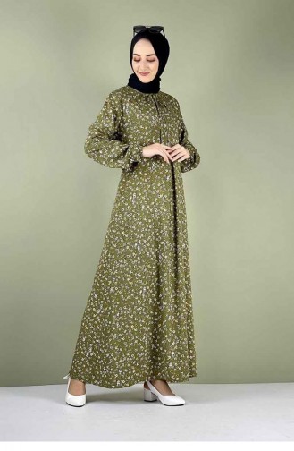 0256Sgs Ein Plissiertes Gemustertes Hijab-Kleid In Khaki 7744