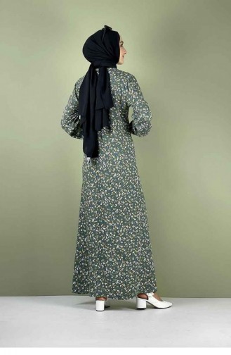 0256Sgs A Pleated Patterned Hijab Dress Green 7745