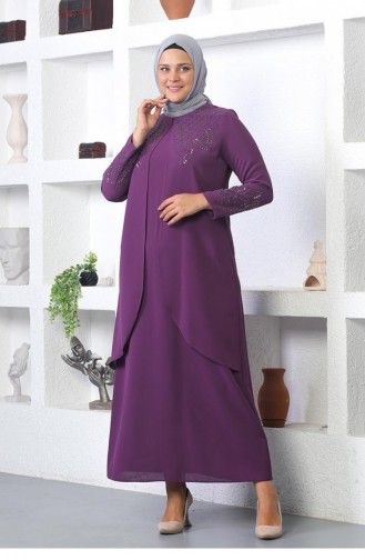 2021Smr Stone Geborduurde Hijab-jurk Pruim 7756