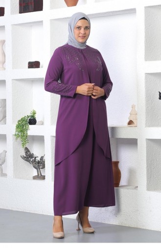 2021Smr Stone Besticktes Hijab-Kleid Pflaume 7756