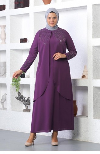2021Smr Stone Besticktes Hijab-Kleid Pflaume 7756