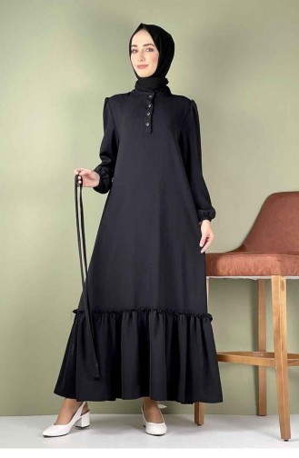 فستان بتفاصيل من الكشكش 5005-03 لون أسود 5005-03