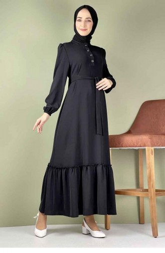 فستان بتفاصيل من الكشكش 5005-03 لون أسود 5005-03