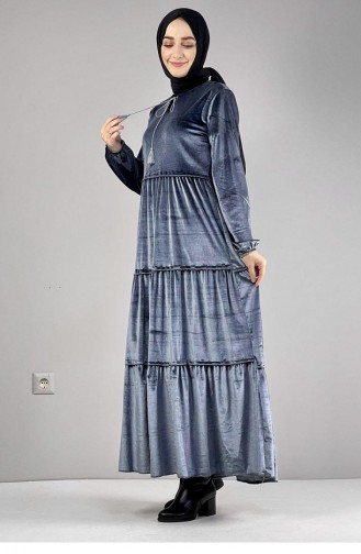 فستان للحجاب مخمل 0255-08 لون فحمي 0255-08
