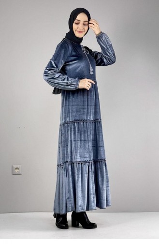 فستان للحجاب مخمل 0255-08 لون فحمي 0255-08