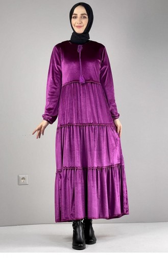 Samt-Hijab-Kleid 0255-09 Fuchsia 0255-09