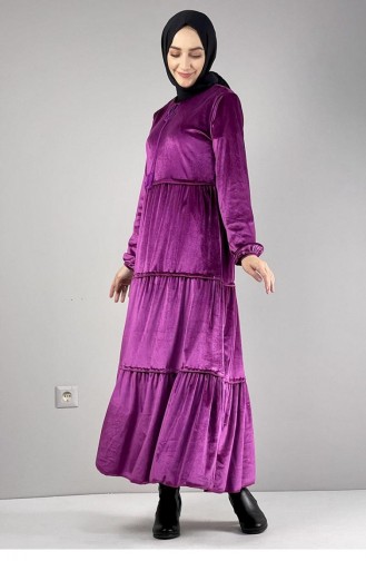 Fluwelen Hijabjurk 0255-09 Fuchsia 0255-09