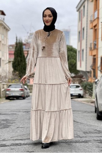 0255Sgs Samt-Hijab-Kleid Nerz 8043