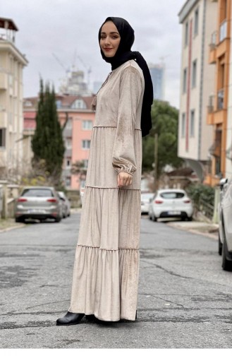 0255Sgs Samt-Hijab-Kleid Nerz 8043