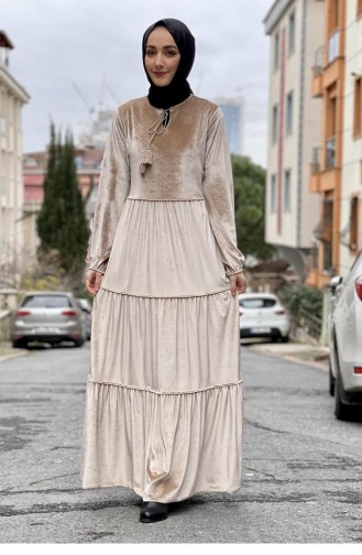0255Sgs Samt-Hijab-Kleid Nerz 8043