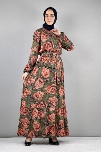 0249Sgs Robe Hijab à Motifs Floraux Vert 8119