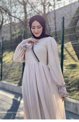 5402End Chained Hijab-Kleid Beige 8133