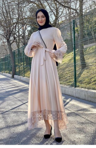 5402End Chained Hijab-Kleid Beige 8133