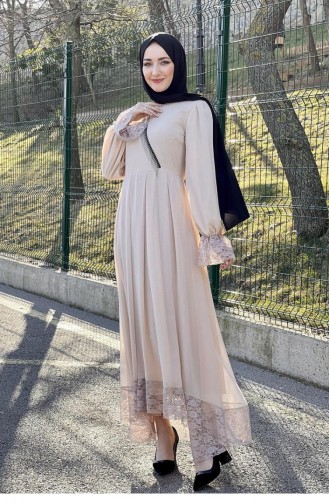 5402End Chained Hijab-Kleid Beige 8133