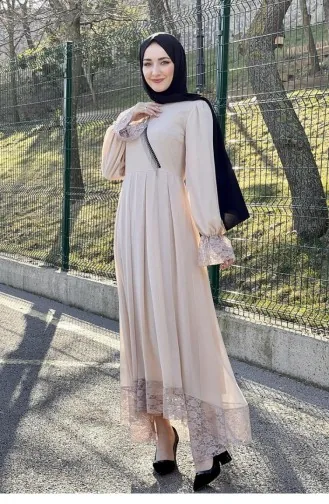 5402End Chained Hijab-Kleid Beige 8133