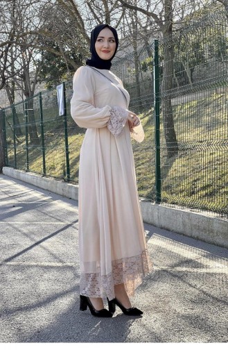 5402End Chained Hijab-Kleid Beige 8133