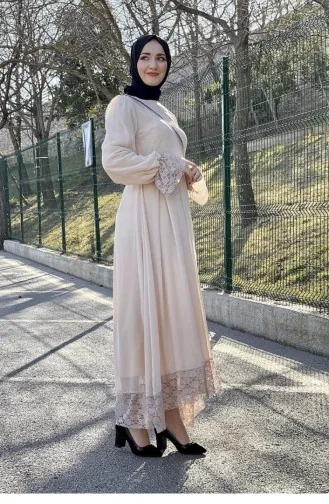 5402End Chained Hijab-Kleid Beige 8133