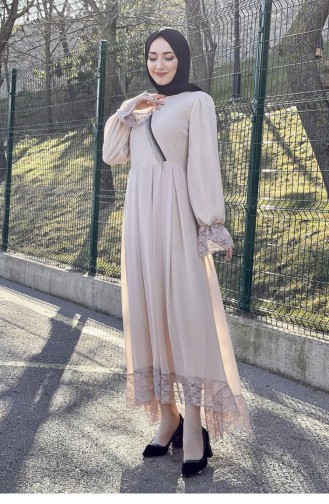 5402End Chained Hijab-Kleid Beige 8133