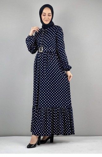 Puantiyeli Tesettür Elbise 0224-12 Lacivert