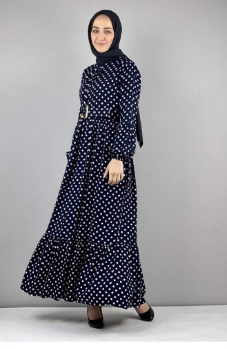 Polka Dot Hijab-Kleid 0224-12 Marineblau 0224-12