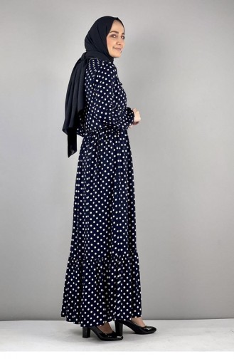 Puantiyeli Tesettür Elbise 0224-12 Lacivert