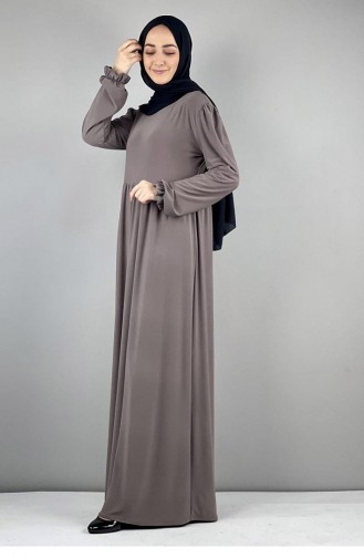 8009Sgs Taille Geplooide Hijabjurk Nerts 8152