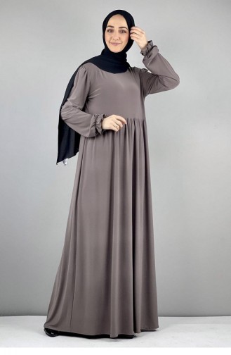 8009Sgs Taille Geplooide Hijabjurk Nerts 8152