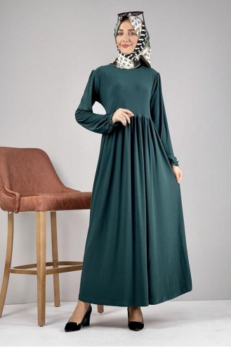 8009Sgs Taille Geplooide Hijab-jurk Smaragdgroen 8153