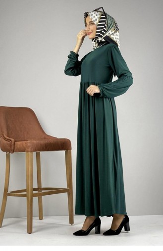 8009Sgs Robe Hijab Plissée À La Taille Vert Émeraude 8153