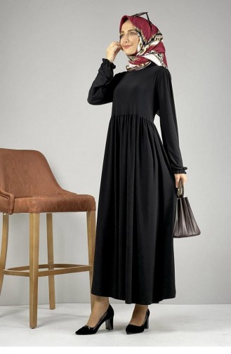 8009Sgs Taille Geplooide Hijab-jurk Zwart 8155