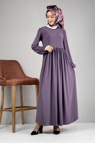 8009Sgs Robe Hijab Plissée À La Taille Lilas 8156