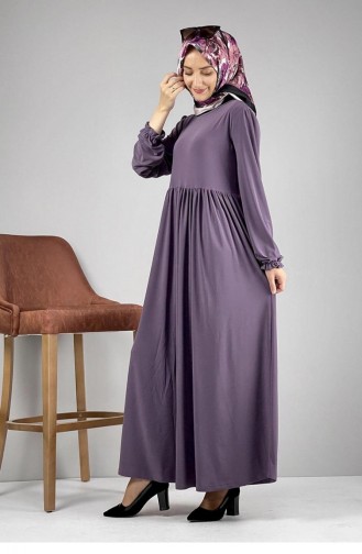 8009Sgs Robe Hijab Plissée À La Taille Lilas 8156