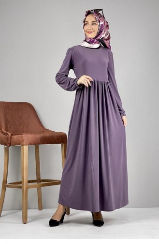 8009Sgs Robe Hijab Plissée À La Taille Lilas 8156