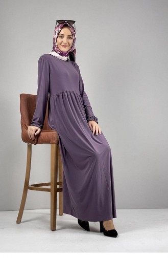 8009Sgs Robe Hijab Plissée À La Taille Lilas 8156