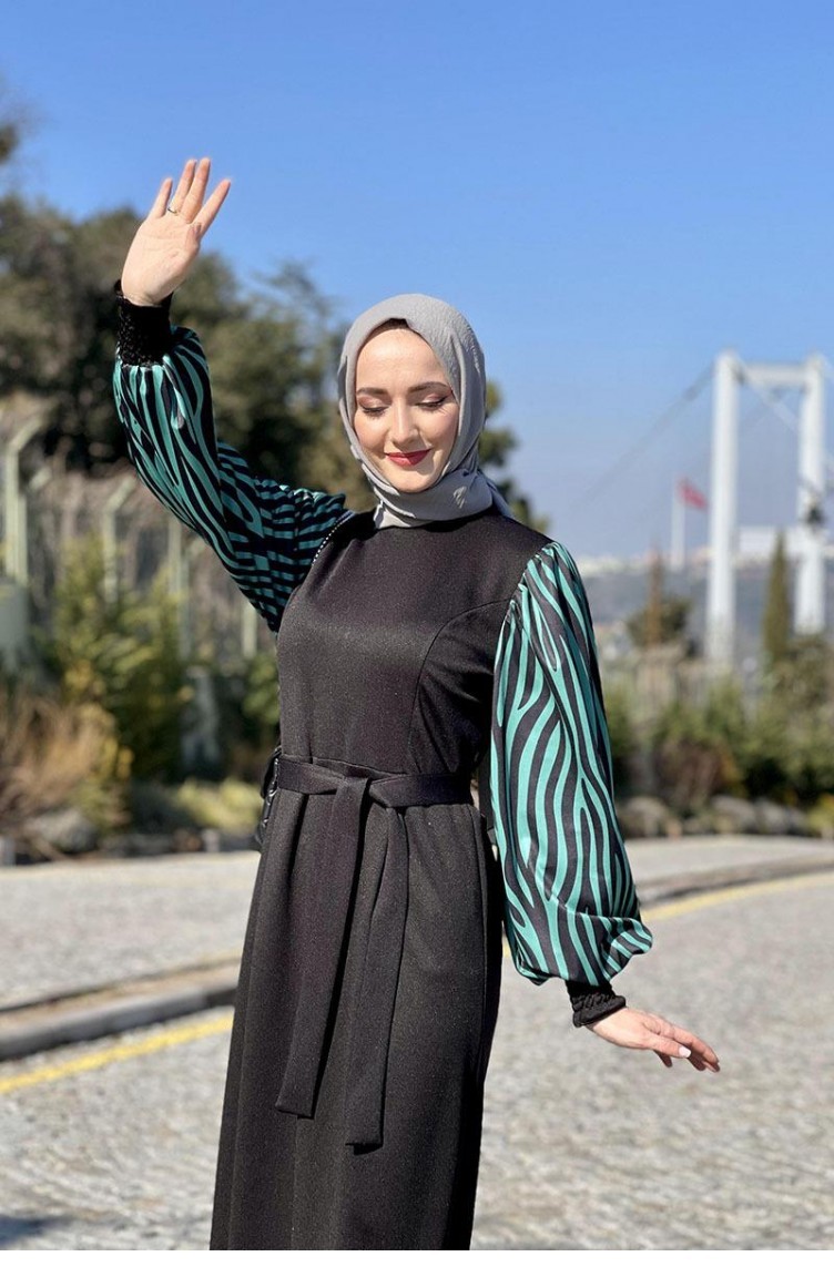 Robe Motif Zebre Avec Manches 5462 02 Vert 5462 02 Sefamerve