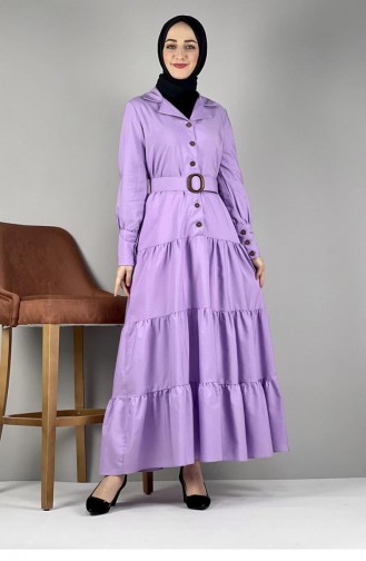 3545Fin Robe Col Chemise Lilas 8204