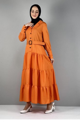 3545End فستان بياقة القميص برتقالي 8206