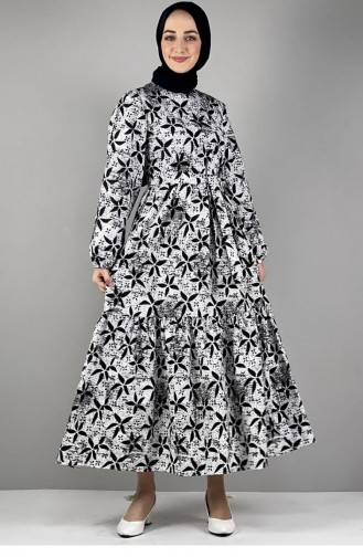 Gemustertes Hijab-Kleid 2295-01 Schwarz 2295-01