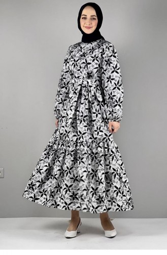 Gemustertes Hijab-Kleid 2295-01 Schwarz 2295-01