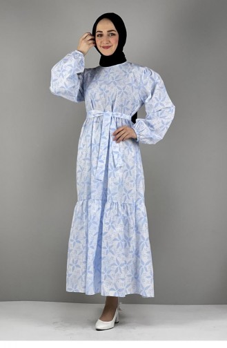 Gemustertes Hijab-Kleid 2295-02 Blau 2295-02