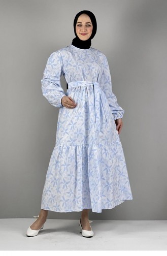 2295Nry Robe Hijab à Motifs Bleu 8213