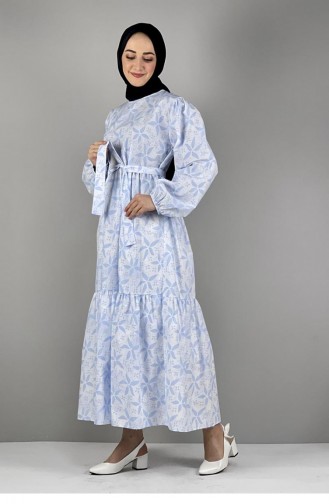 2295Nry Robe Hijab à Motifs Bleu 8213