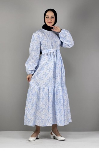 فستان للحجاب بتصميم مُطبع 2295-02 لون أزرق 2295-02